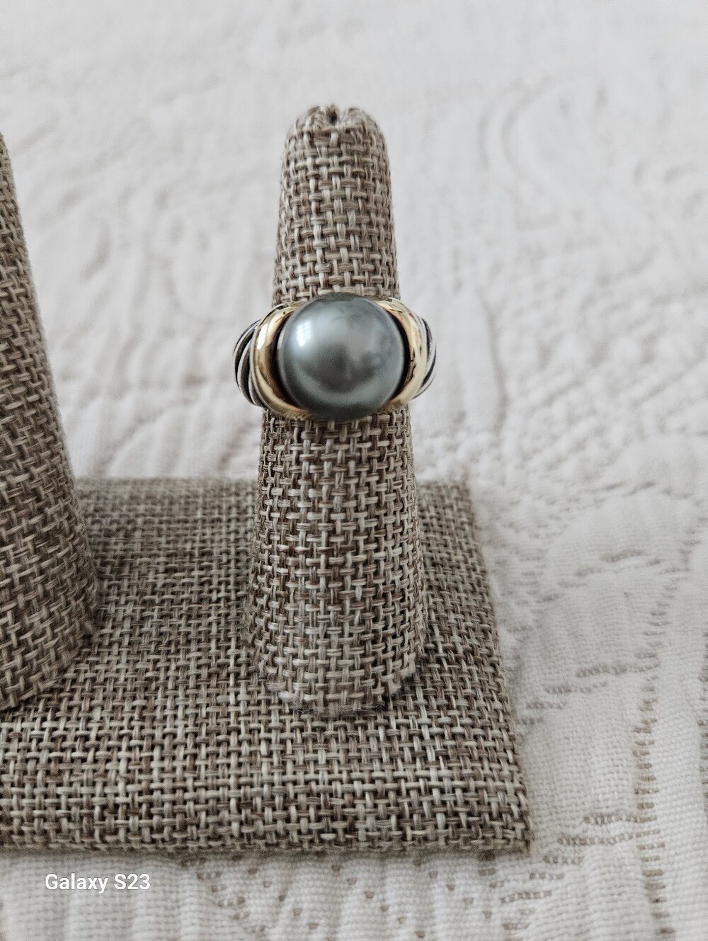 David Yurman 18K Sterling Silver RARE Tahitian Pearl Ring